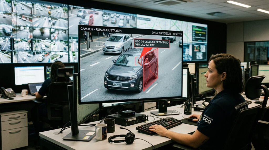 A partir de março, as câmeras de segurança vão gravar pessoas que usam seus celulares enquanto dirigem e que não usam cinto de segurança.