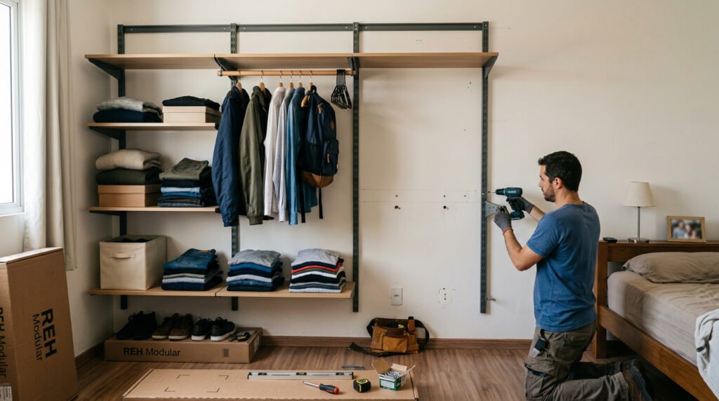 Closet aberto transforma organização do quarto com visual mais leve