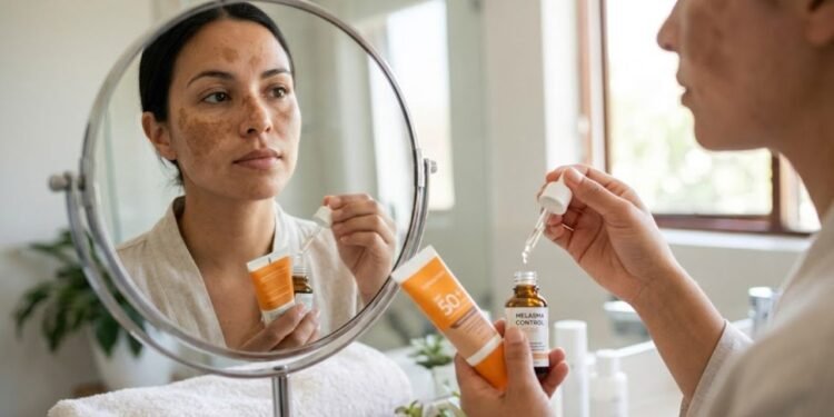 O melasma é uma alteração da pele marcada por manchas acastanhadas, geralmente no rosto