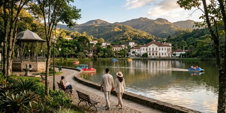 A Suíça Mineira com 21 mil habitantes guarda sete fontes de águas terapêuticas e um lago artificial que ocupa o coração da cidade