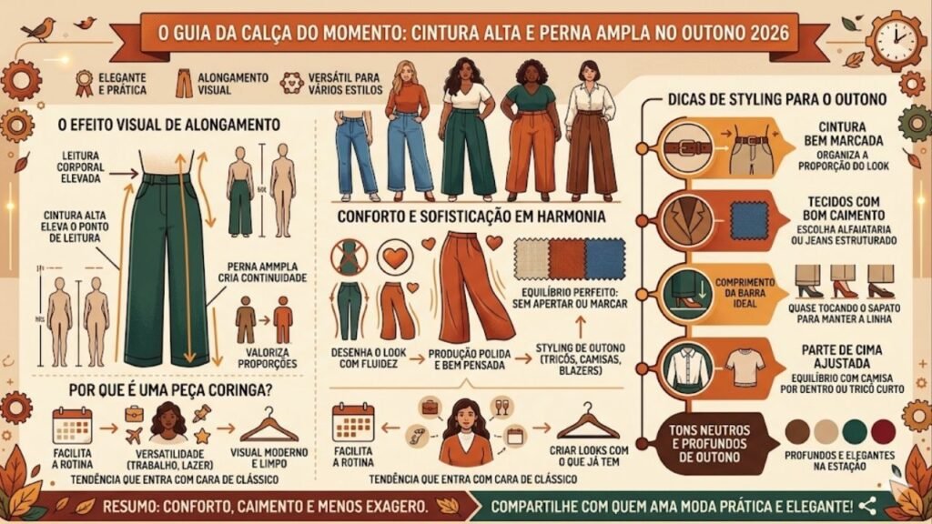 A calça da moda para o outono de 2026 que alonga a silhueta de mulheres baixinhas, médias ou altas