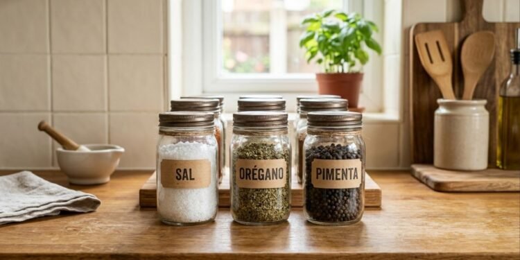 Antes de jogar fora os potes de vidro, transforme-os em elegantes porta-temperos para a sua cozinha
