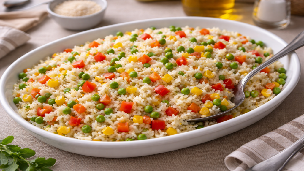 Arroz à grega com sobras fica mais saboroso e prático