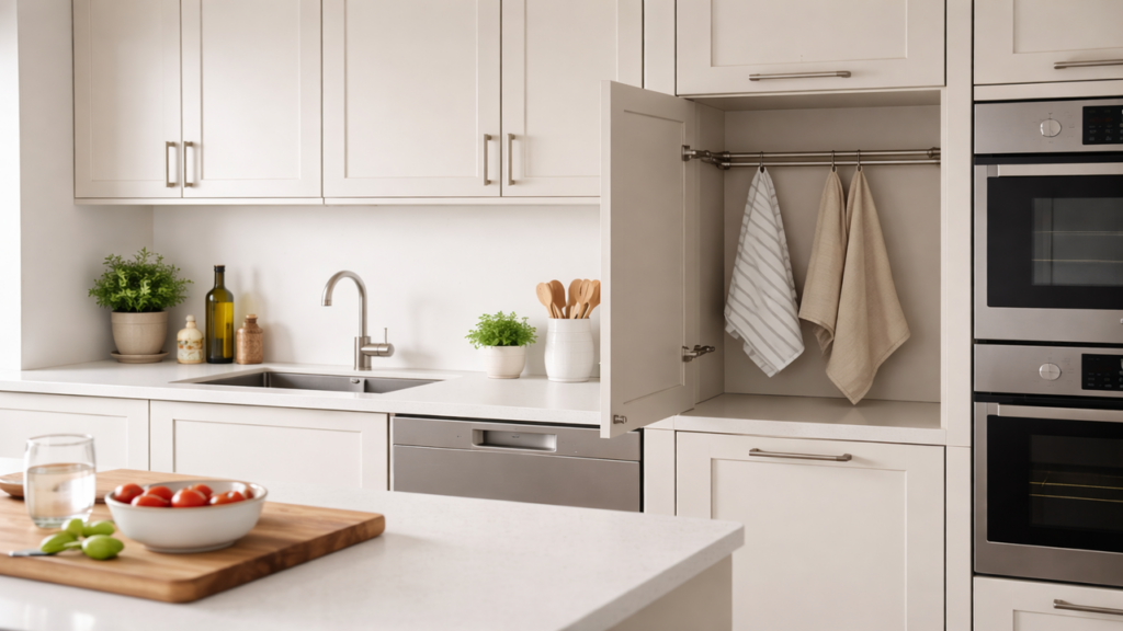 Pano de cozinha na porta do forno está saindo de moda