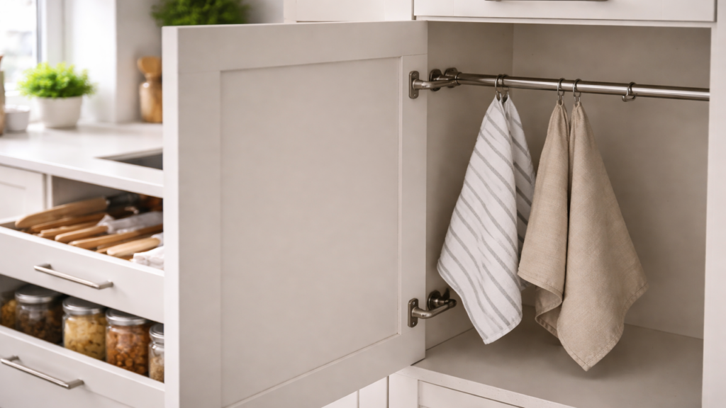 Pano de cozinha na porta do forno está saindo de moda