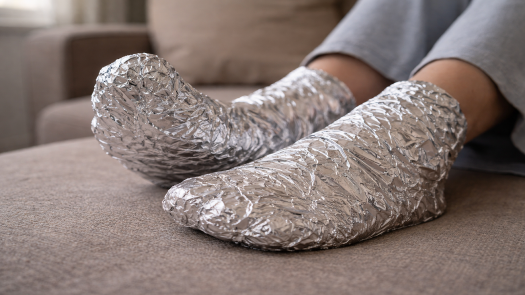 Papel alumínio nos pés alivia cansaço