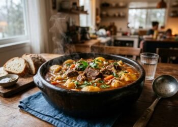 Ensopado de carne com batatas fica perfeito com um método simples que garante sabor e maciez