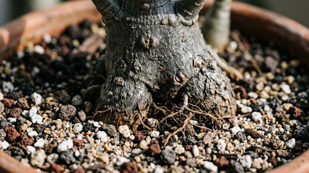 Rosa-do-deserto exige um cuidado que pouca gente respeita na rega, e ignorar isso pode destruir o caudex rapidamente