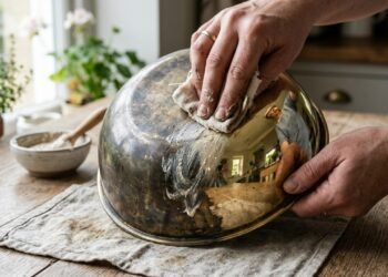 Faça uma pasta de polimento com vinagre para limpar metais e devolver o brilho