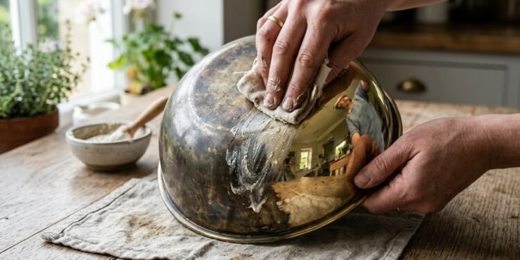 Faça uma pasta de polimento com vinagre para limpar metais e devolver o brilho