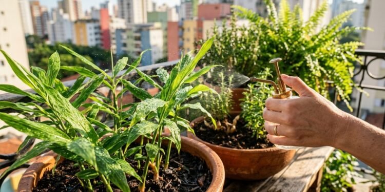 Nem encharcar nem secar, a importância do borrifador para hidratar as folhas de gengibre
