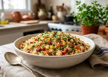 Aproveite arroz cozido e faça arroz à grega rápido e fácil com ingredientes simples que você já tem em casa