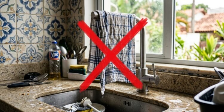 Pendurar o pano de prato na torneira é comum, mas pode estar prejudicando a sua cozinha