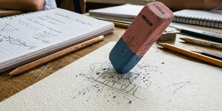 Para que serve a parte azul da borracha e o que acontece se você a usar em uma folha de papel A4