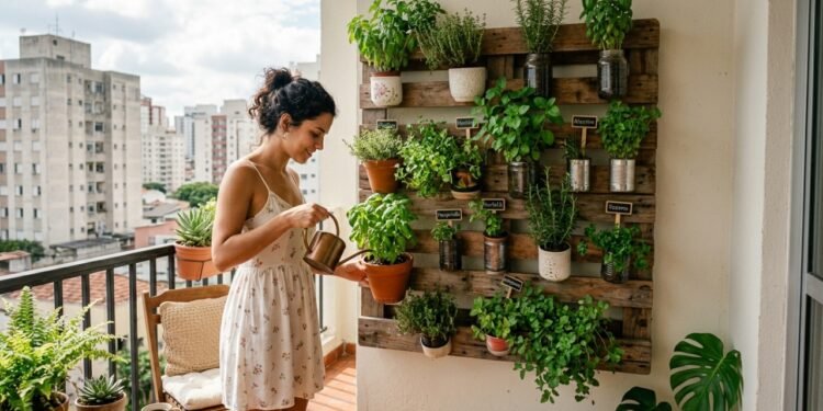 A transformação estética e funcional de usar paletes reciclados para criar um jardim suspenso na parede