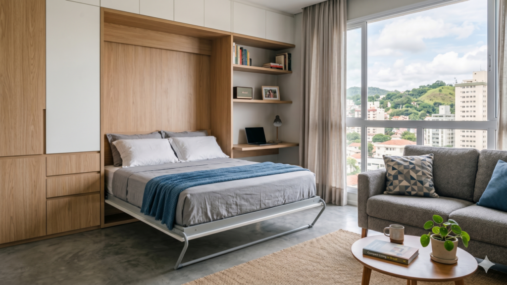 Cama dobrável está mudando apartamentos pequenos