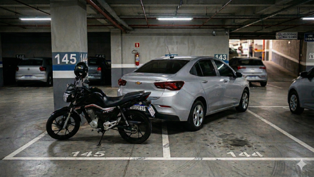 Carro e moto na mesma vaga
