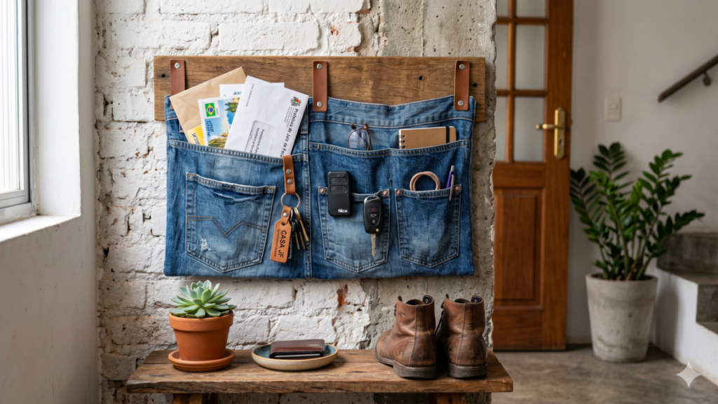 Bolso de jeans vira painel prático e bonito