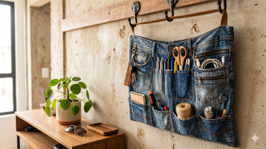 Bolso de jeans vira painel prático e bonito