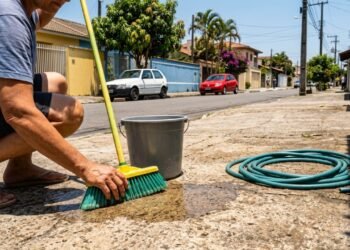 Lavar calçada com mangueira pode gerar multa no Brasil e regra ambiental já está valendo em várias cidades