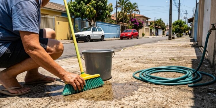 Lavar calçada com mangueira pode gerar multa no Brasil e regra ambiental já está valendo em várias cidades