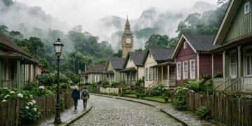 A vila vitoriana inglesa a 1 hora de São Paulo que parece cenário de filme com casas de madeira e névoa constante