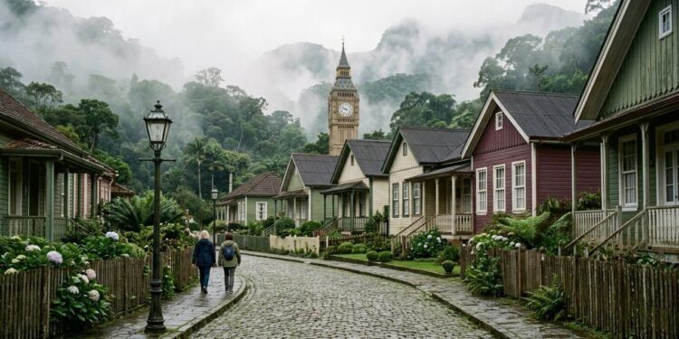A vila vitoriana inglesa a 1 hora de São Paulo que parece cenário de filme com casas de madeira e névoa constante