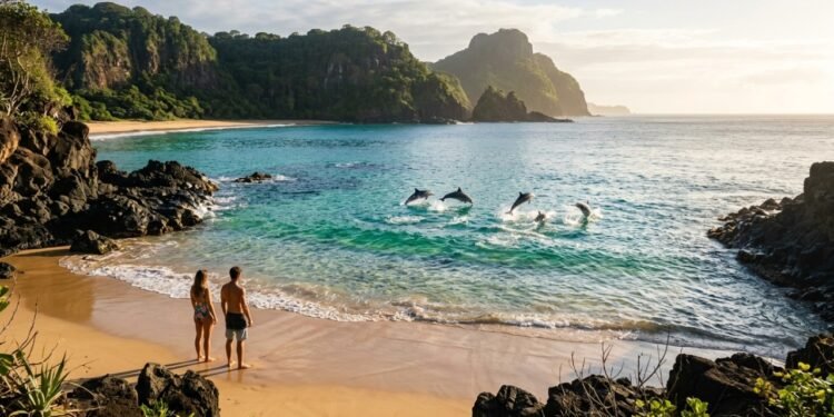 O vilarejo brasileiro em um arquipélago vulcânico com a praia eleita 7 vezes a melhor do mundo, onde golfinhos aparecem em 93% dos dias do ano