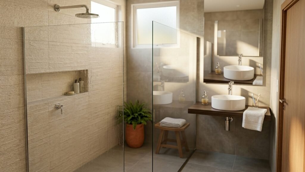 Esqueça as cortinas e conheça a solução elegante que amplia banheiros pequenos