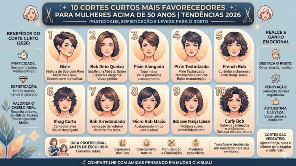Os 10 cortes curtos mais favorecedores para mulheres acima de 50 anos em 2026, segundo cabeleireiros