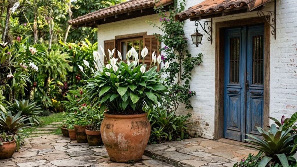 Plantas em vasos de barro