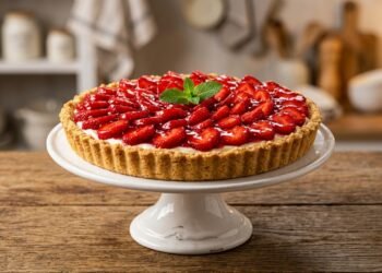 Quer uma sobremesa bonita sem complicação? Essa torta de morango ensina como acertar a base crocante, o creme delicado e a cobertura perfeita