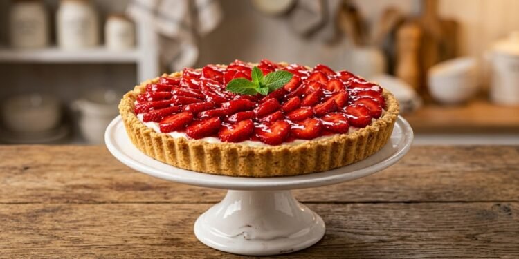 Quer uma sobremesa bonita sem complicação? Essa torta de morango ensina como acertar a base crocante, o creme delicado e a cobertura perfeita