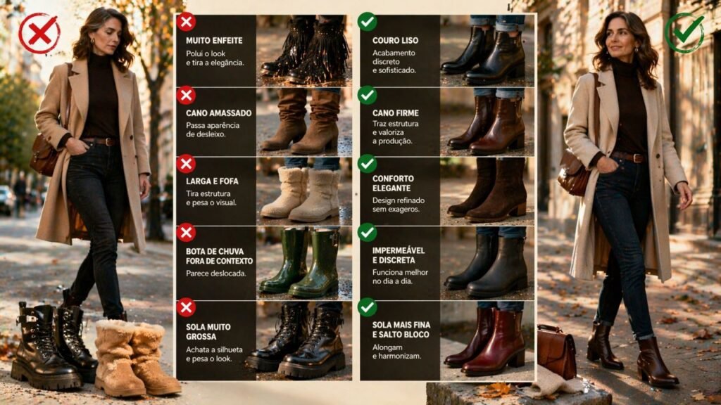 Botas que podem pesar o visual e o que usar no lugar para deixar tudo mais elegante
