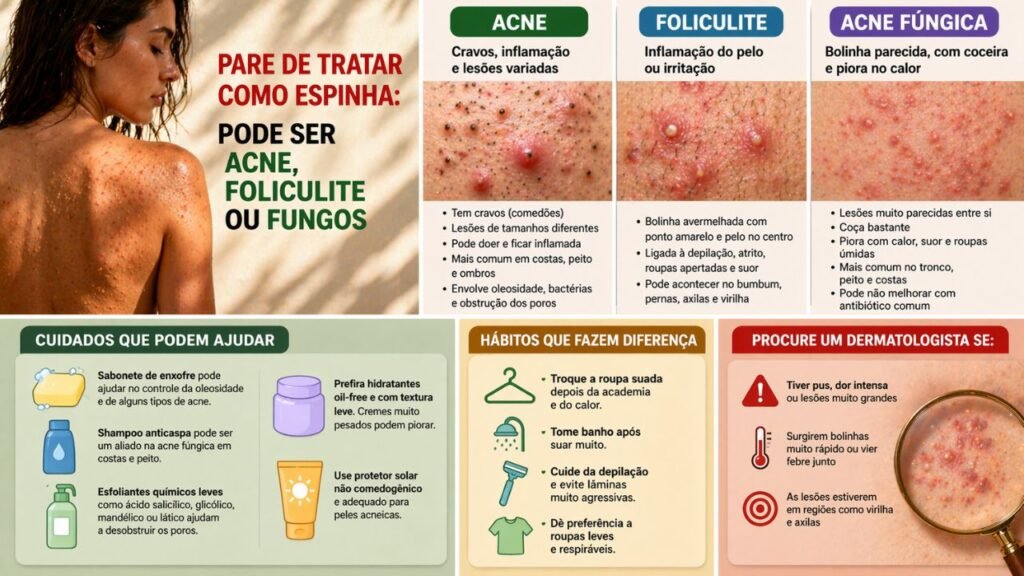 Nem toda espinha é igual e confundir acne com foliculite pode piorar sua pele