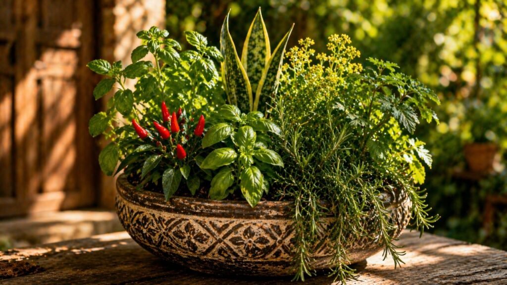 Como montar um vaso poderoso com 7 plantas que protegem a casa e ainda servem na cozinha