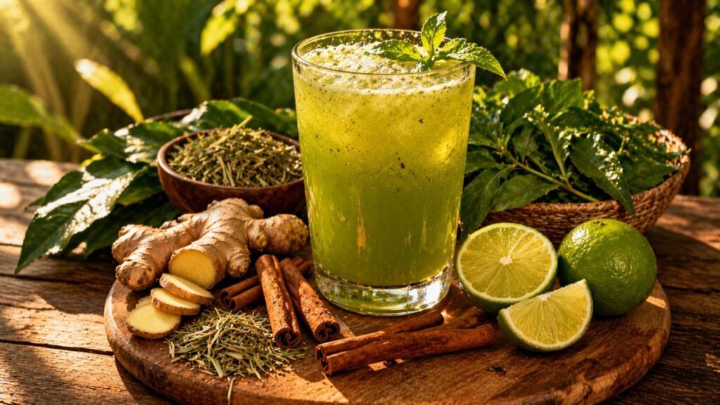 Suco com limão, gengibre e ervas: o que essa mistura promete e o que merece cautela