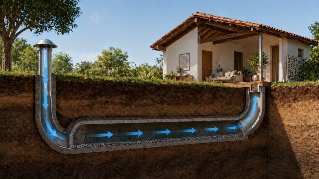 O túnel subterrâneo que pode reduzir o calor da casa usando a temperatura estável do solo