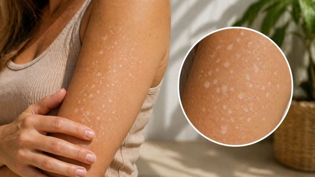 Manchas brancas no braço aparecem mais com o sol e entender isso muda o jeito de cuidar