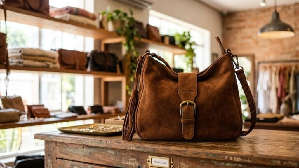 bolsa de camurça marrom