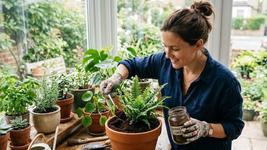 borra de café nas plantas