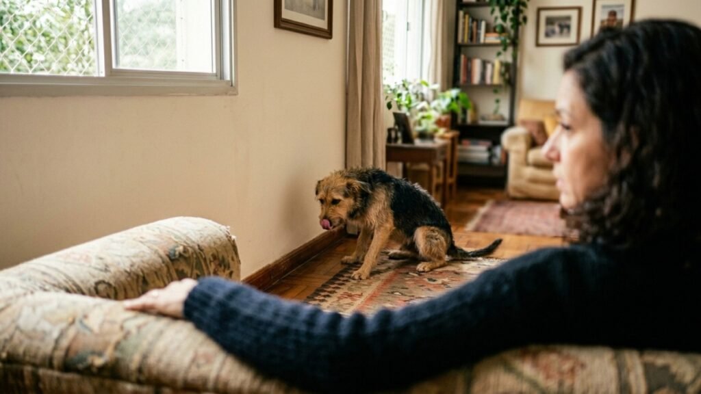 O sinal de alerta que muitos donos ignoram quando o cachorro começa a lamber superfícies estranhas