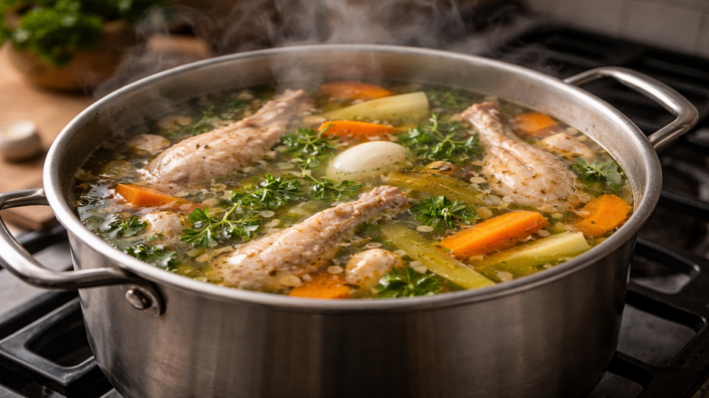Caldo de frango caseiro deixa suas receitas melhores
