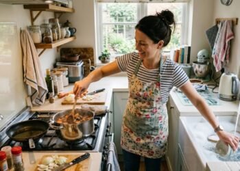 O que significa quando uma pessoa lava a louça enquanto cozinha