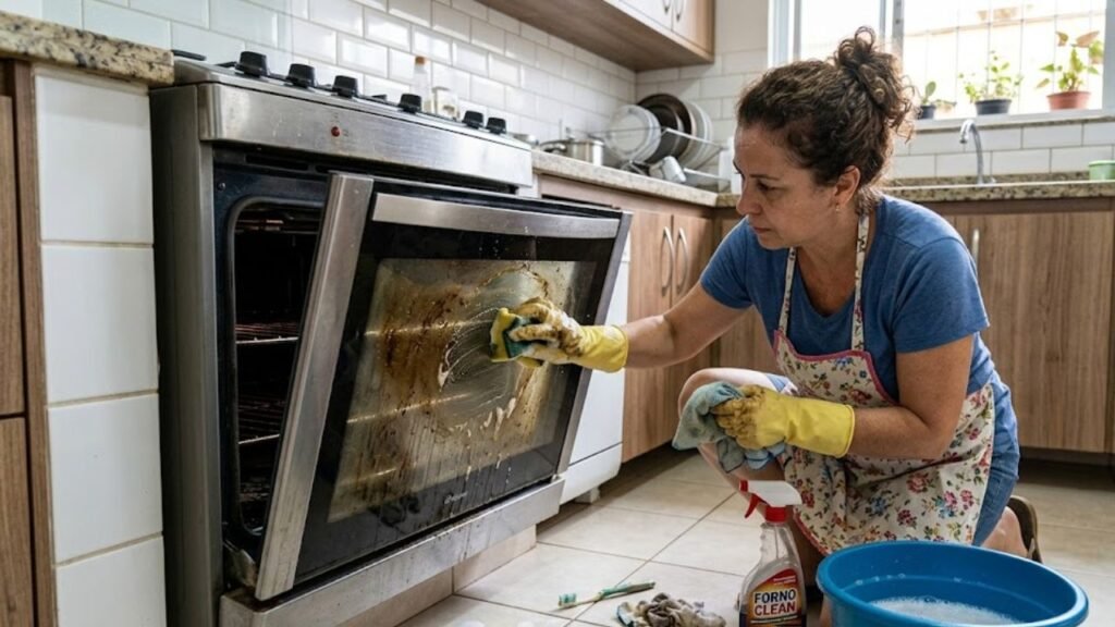 limpar o vidro do forno engordurado