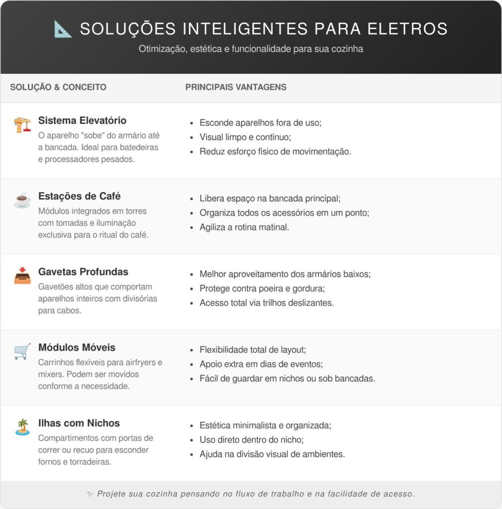 Diga adeus às bancadas abarrotadas de eletrodomésticos: 5 peças de mobília modernas para otimizar o espaço da cozinha
