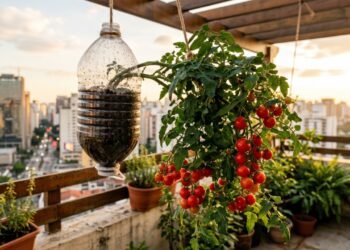 Aprenda a cultivar tomates em vasos suspensos de pet ideais para varandas pequenas