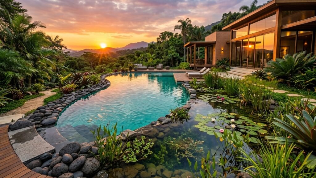 Nova tendência de arquitetura une banho refrescante e paisagismo sustentável