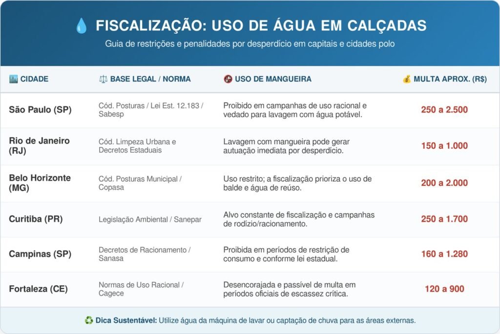 Lavar calçada com mangueira pode gerar multa no Brasil e regra ambiental já está valendo em várias cidades