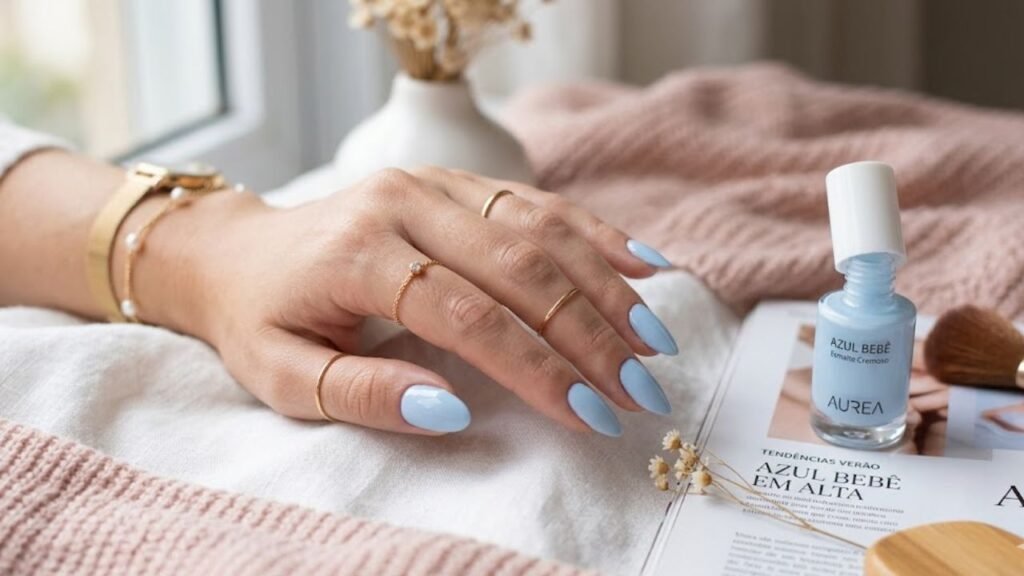 unhas azul bebê